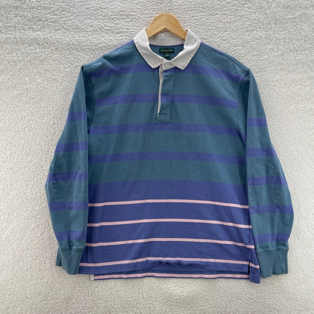 J Crew Rugby Shirt Mens L Green Purple Oarsman Preppy Y2K University Ivy League